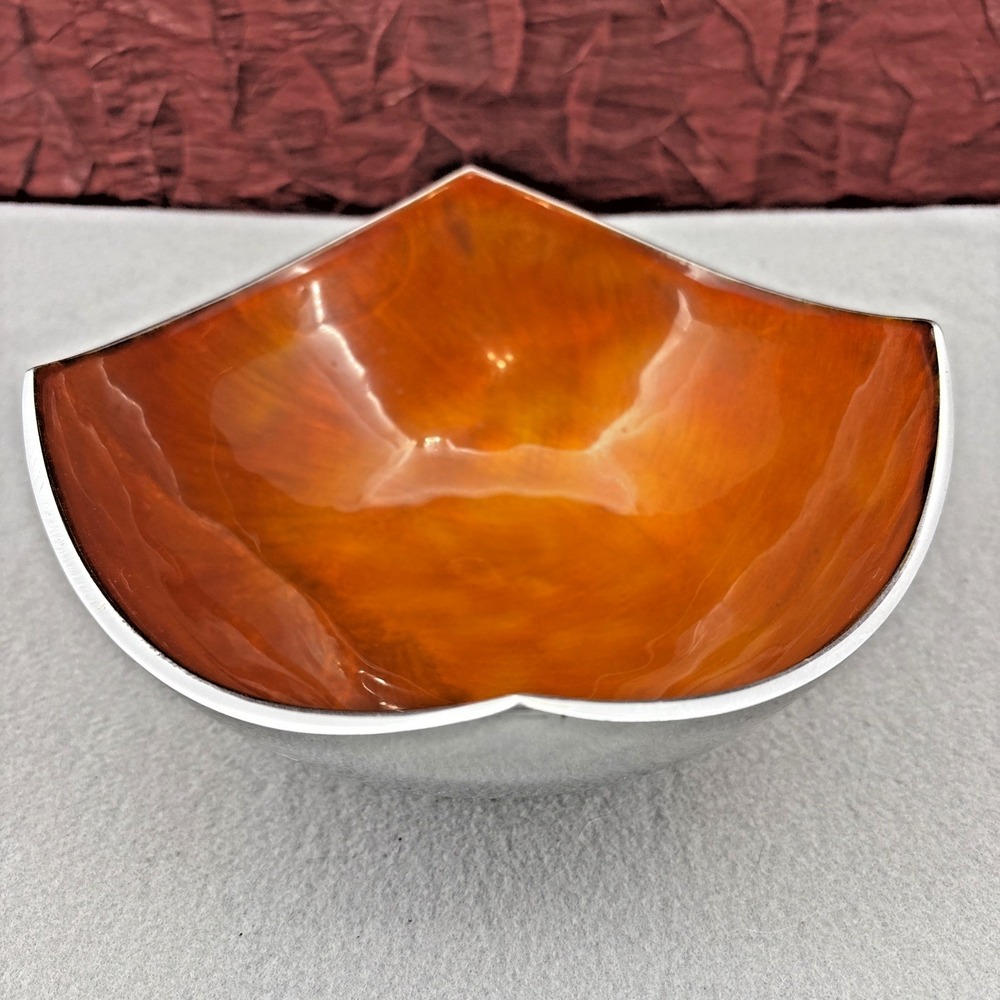 Orange Hand. Painted Swirl Enamel Shiney Aluminum‎ Decorative Bowl Made in India